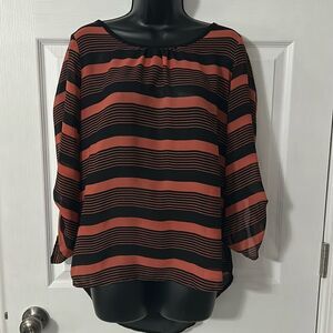 Papermoon Black & Orange Stripped Sheer Top